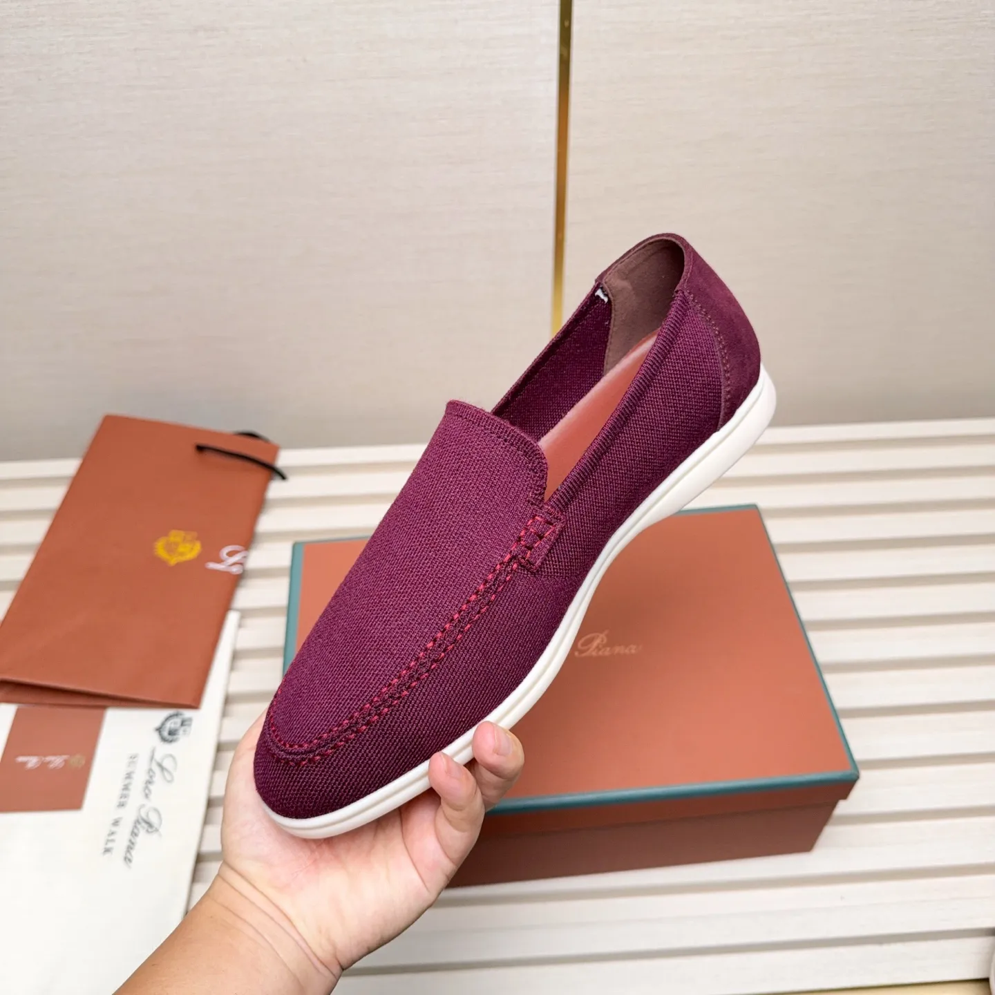 Men's Men's Shoes 💰400 Loro PIana moccasins are made of wish wool fabric. The upper is made of knitted fabric, made on a loom, and then attached to a rubber sole. The Rain System's water-repellent treatment enhances the shoe's functional design, while the suede details give the shoe a sense of elegance and sophistication. Made from Wish, fine wool from Australian and New Zealand Merino sheep
